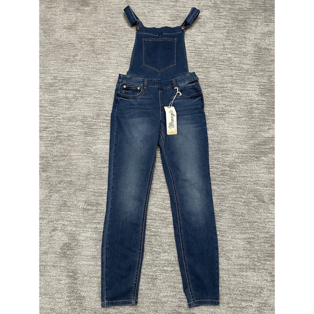 Wrangler Overalls Womens 27 X 29 Blue Denim Slim Leg Adjustable Straps Bib